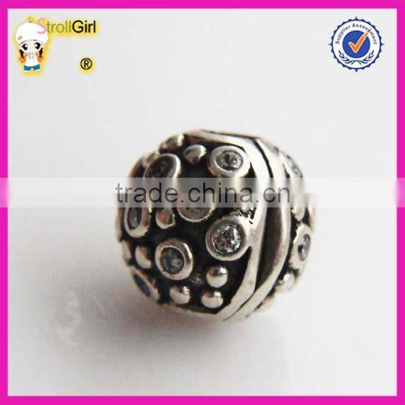 Heart Charm with clear stone 925 sterling silver Clasp stopper Beads