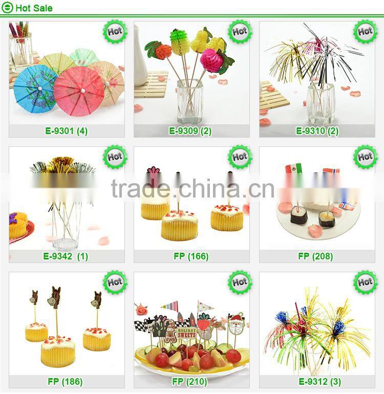 Parrot colorful decoration cake and fruit wooden cocktail picks in bar