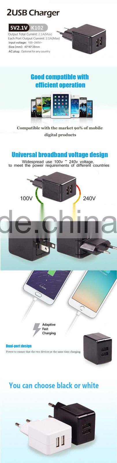 Fashionable 5V2.1A EU/US universal USB charger wall adaptor