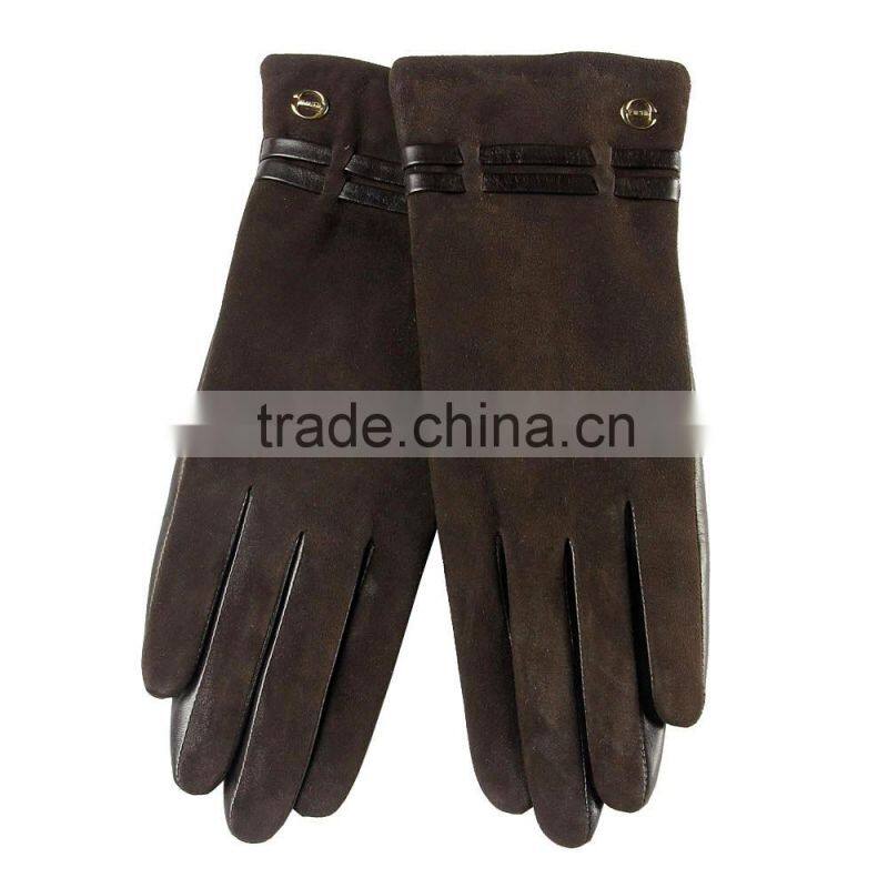 suede and sheepskin combined leather glove with leather strip