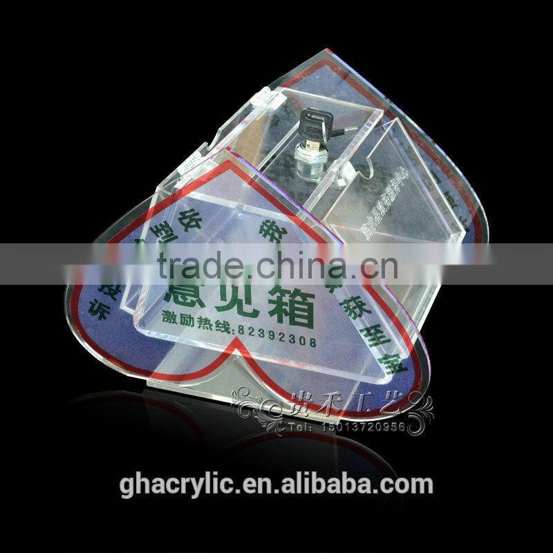 GH-RJ015 heart shape High polished Acrylic suggestion Box ,modern Acrylic suggestion Box