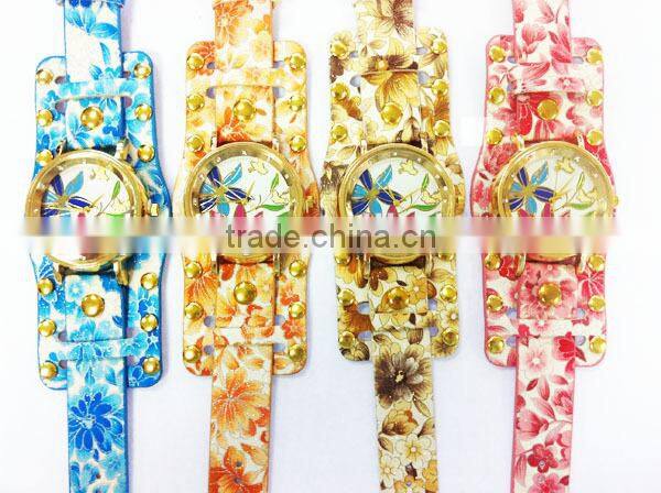 SWH0640 china leather bracelet guangzhou watch wholesale with flower and birds