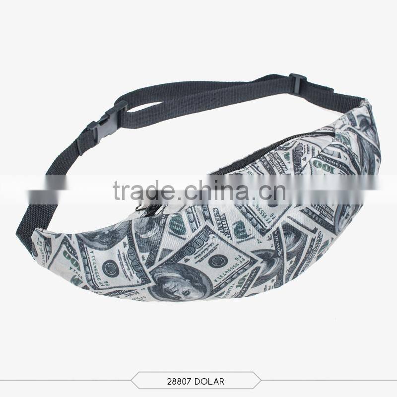 Summer top selling fashion printed running waist bag for ladies sport and leisure