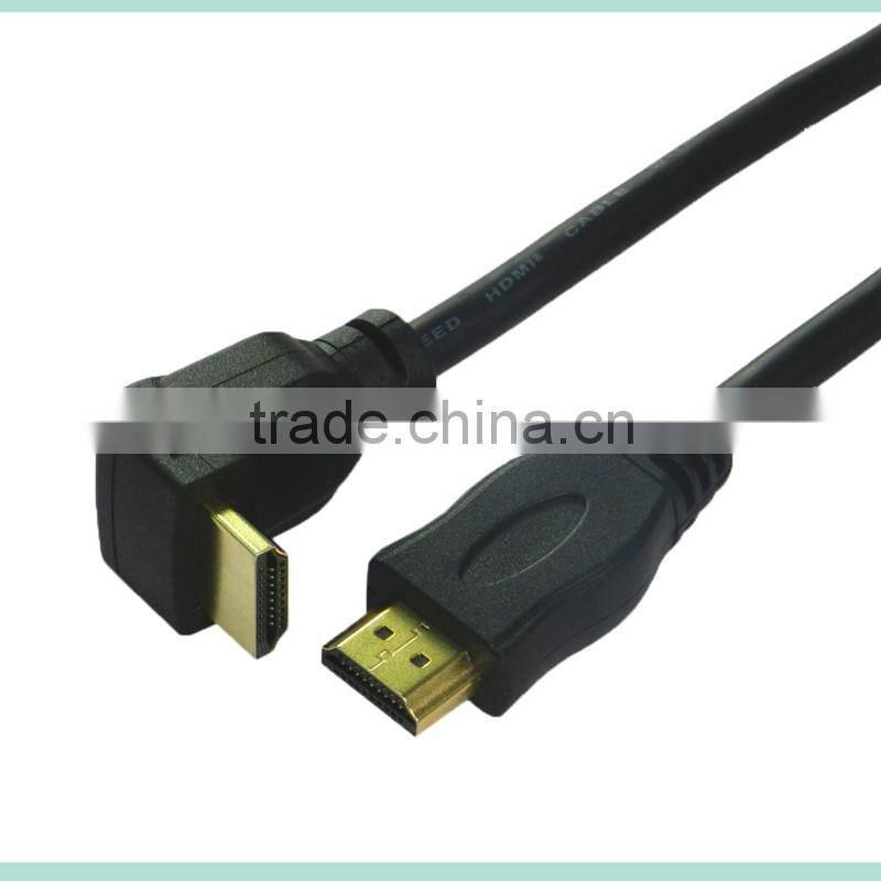 Low price 90 Degree HDMI 19pin Male tomale cable with Ethernet support 3D and 4K From 0.5-100m