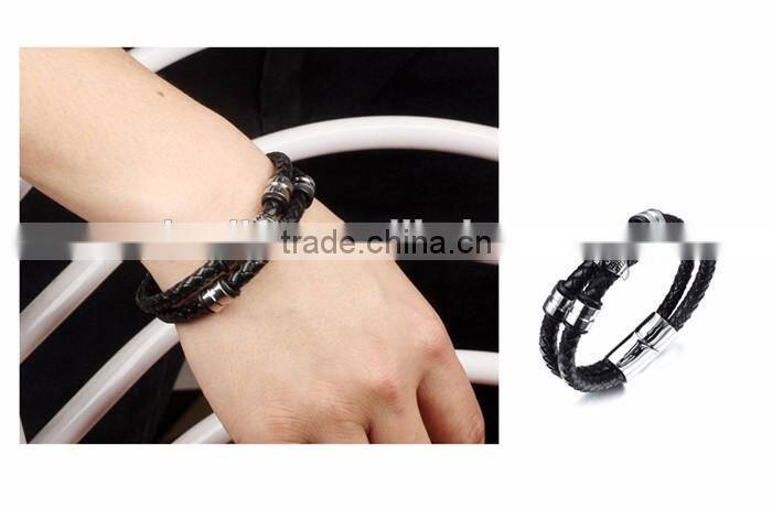 double leather cord stainless steel 316L wholesale bracelet men leather