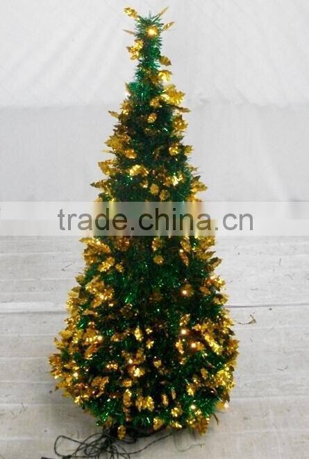 Mini Pre-Lit folded Decorative pop up tinsel christmas tree with ornament