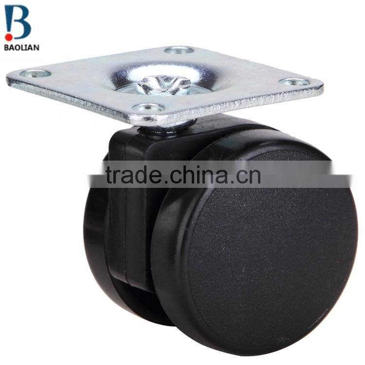 2016 shenzhen hot-sale 2 inches black nylon plate swivel plastic furniture caster double wheels for suitcase
