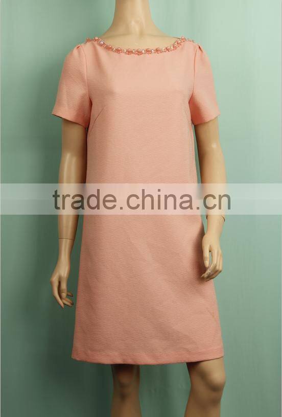 2016 OEM service Pink spring design short sleeve casual wear beard dress