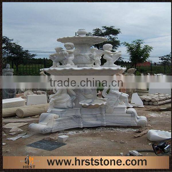 3 Tiers Stone Garden Water Fountain With Statues In Hand Carved