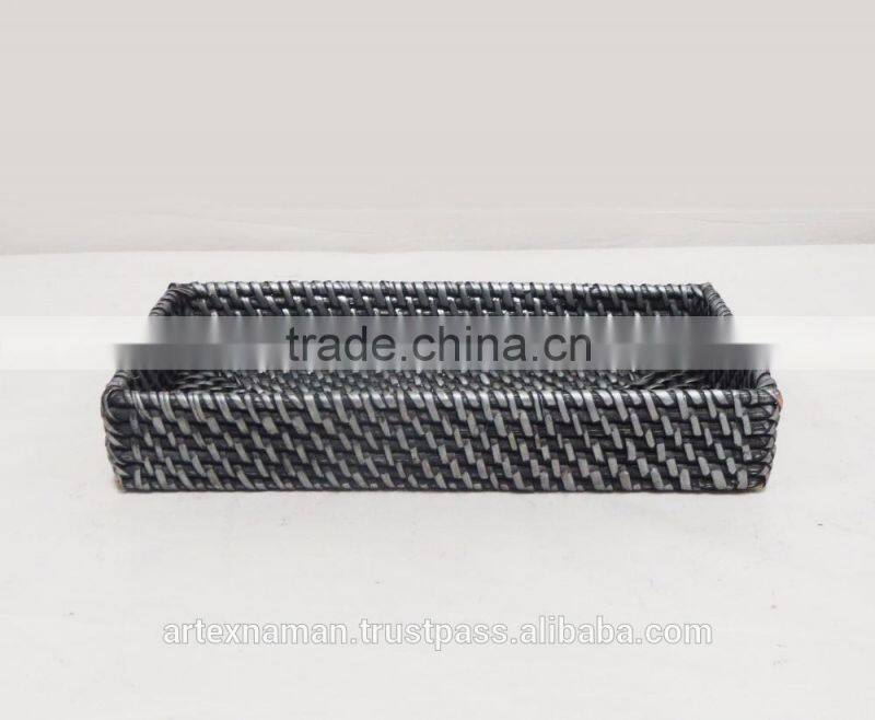 Rectangular Black rattan serving trays with Compartments