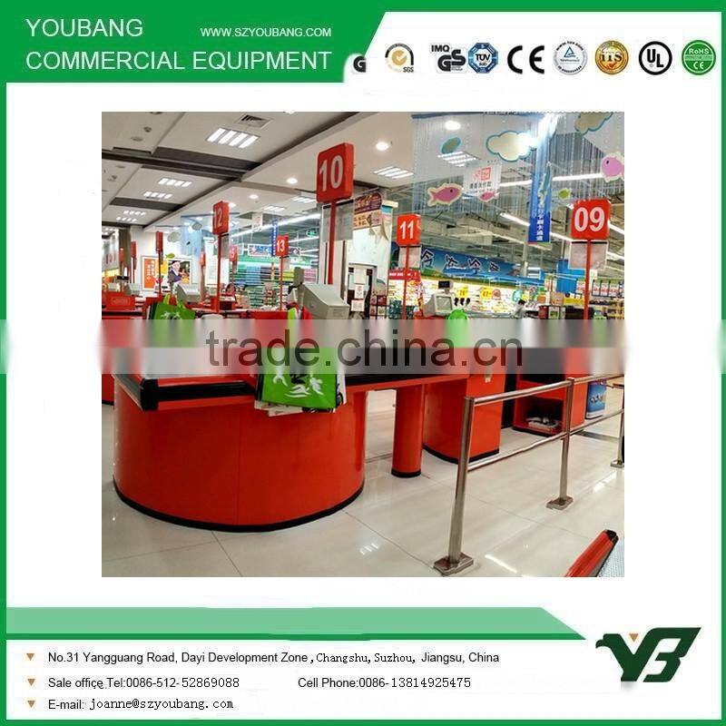 muti-fuctions supermarket, retail store checkout counter with conveyor belt