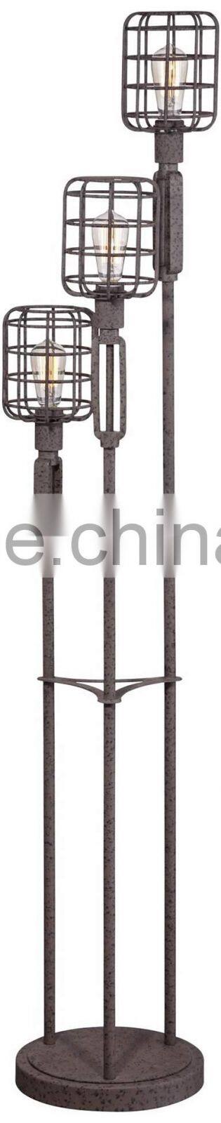 1024-27 Great for urban styles of decor Light your home in style with this three-light ndustrial Cage Rust Metal Floor Lamp