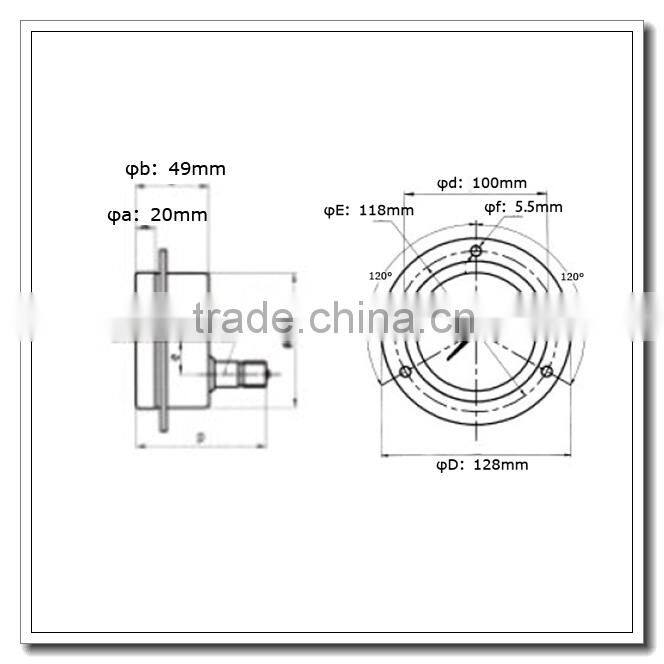 High quality 100mm all stainless steel back lower connection high pressure gauge with flange