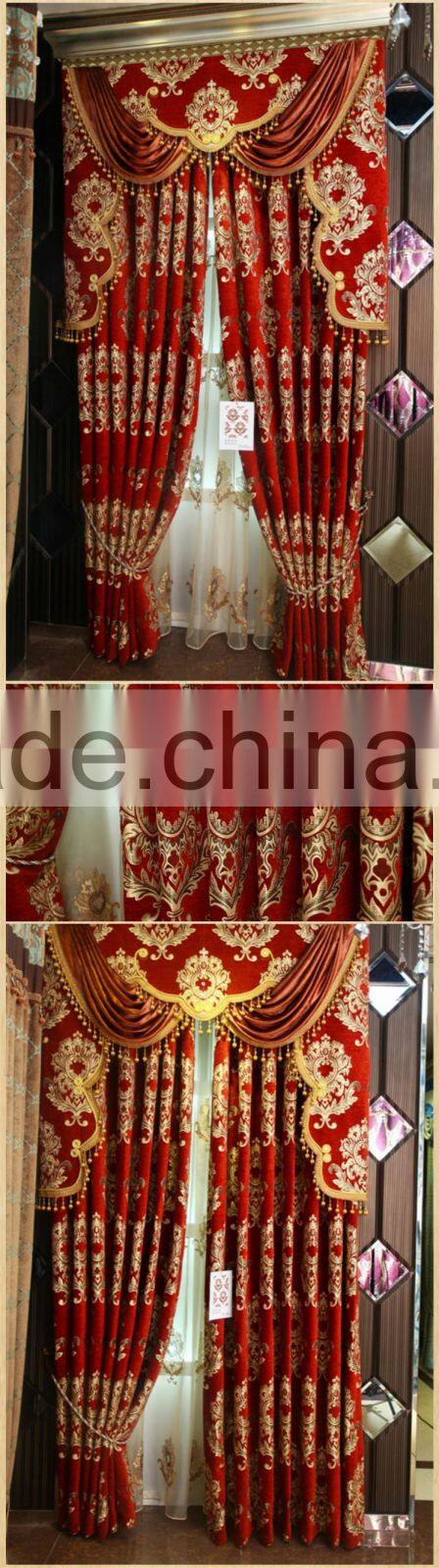 High standard red color chenille curtain fabric- heavy weight jacquard livign room/ bed room using- Middle east style