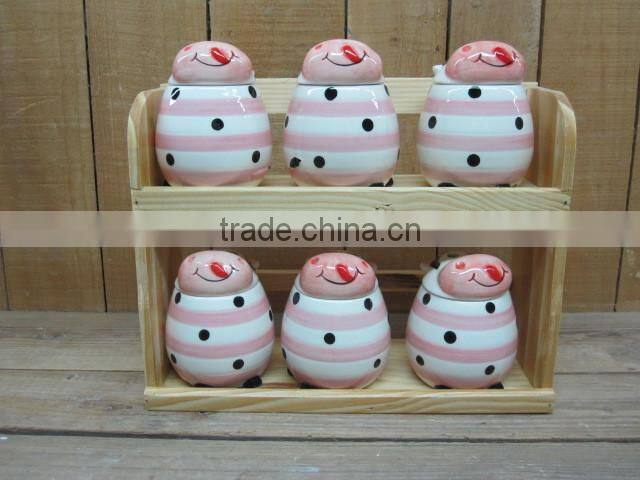 ceramic cute cow decorative 6pcs spices jars set with wood stand