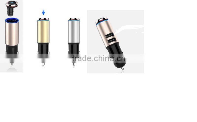 dual usb car charger 12v car battery charger phone car charger with bluetooth earphone