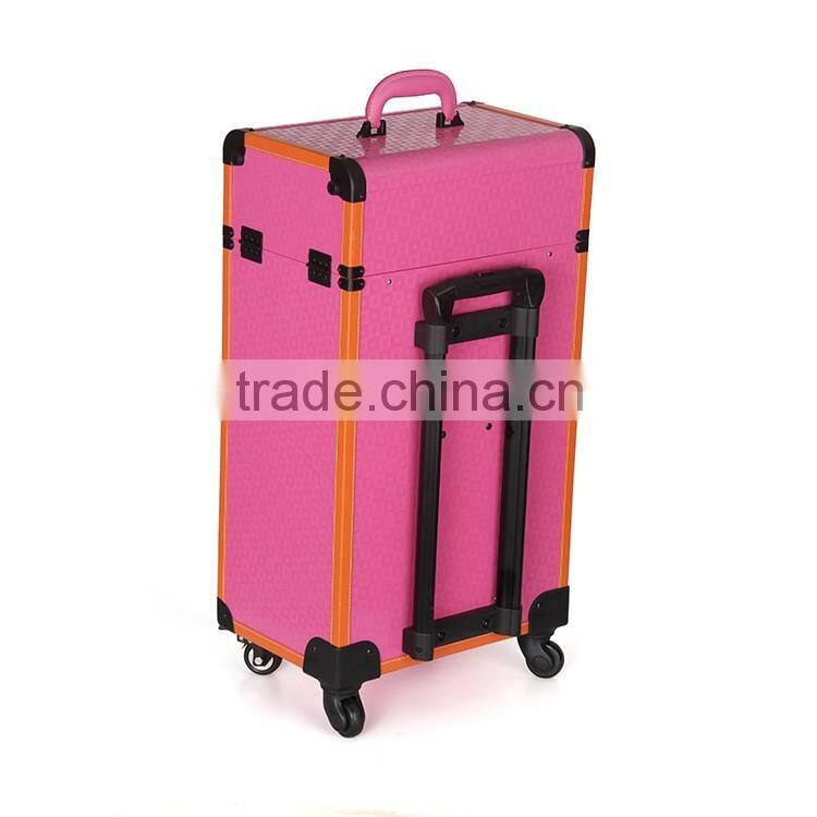 Premium professional PVC rolling makeup case with cosmetic drawer