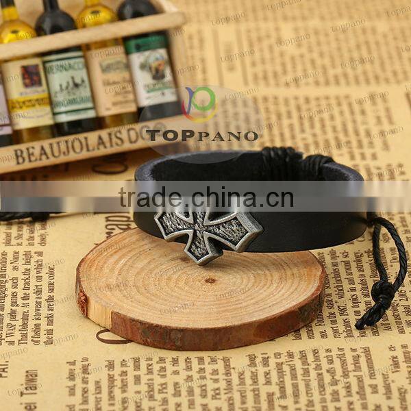 hot sale charming design black leather bracelet metal angel charm
