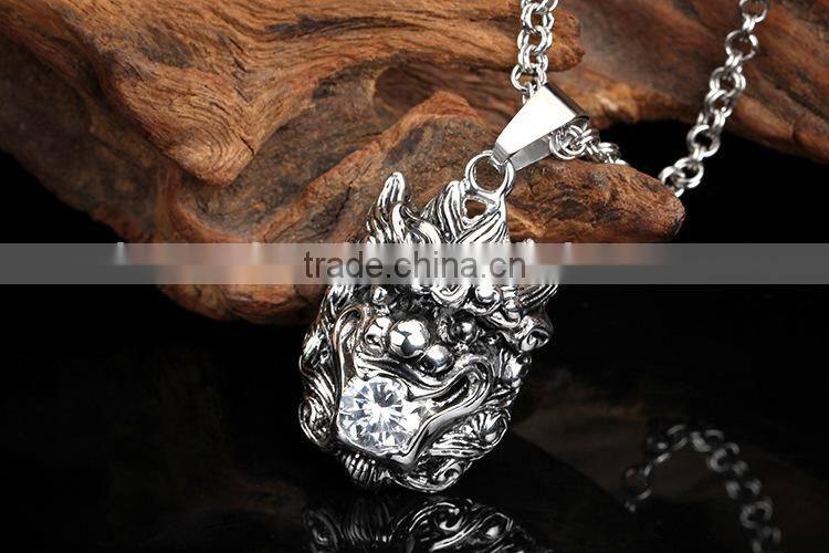 KSTONE Fashion Jewelry 316L Stainless Steel Lion Shape Punk Necklace Silver Pendant for Men