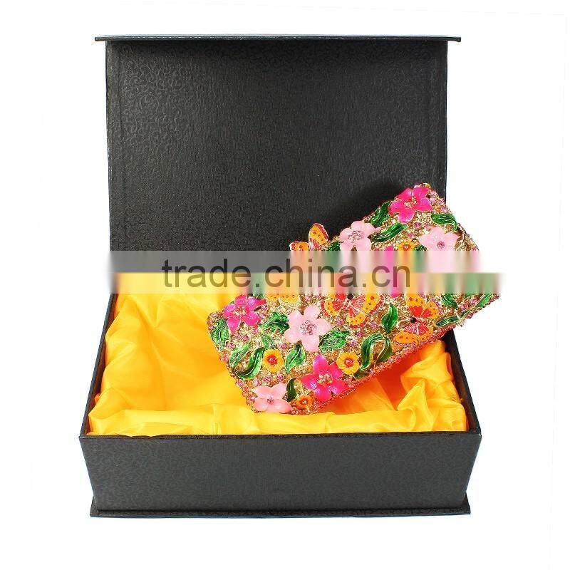 gold metal and AB color crystal evening clutch bag woman handbag ladies party bag (88162A-AB)