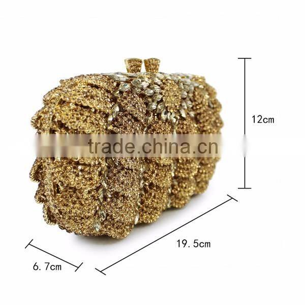 hard metal box gold stone clutch evening bag pumpkin woman handbags fashion ladie fancy purses(8792A-G)
