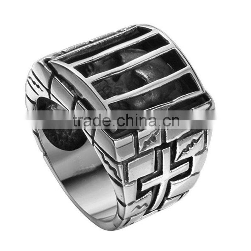 Jingli Jewelry best seller vintage mens biker cage alien skull cross rings (HF-058)