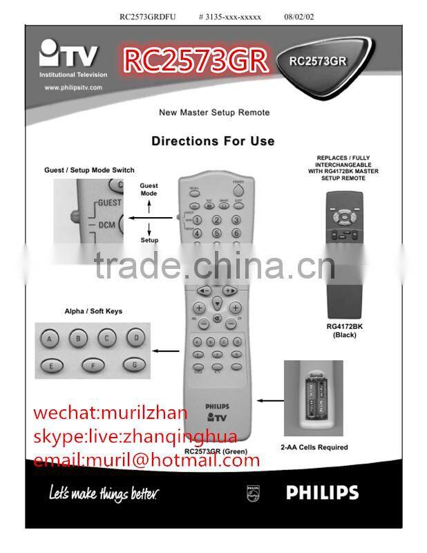 Original Green 39 keys RC2573GR Remote Control for Philipss 2-AA Cells Requied RC2573/01 DIRECTION TO USE RM-3108 RG4172BK Black