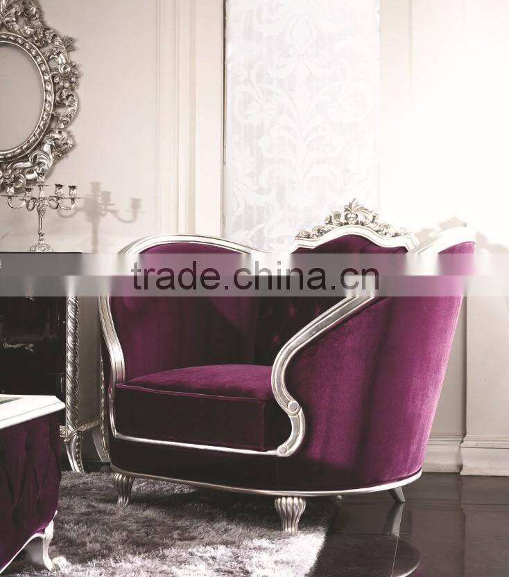 Luxury European style wooden living room purple sofa set