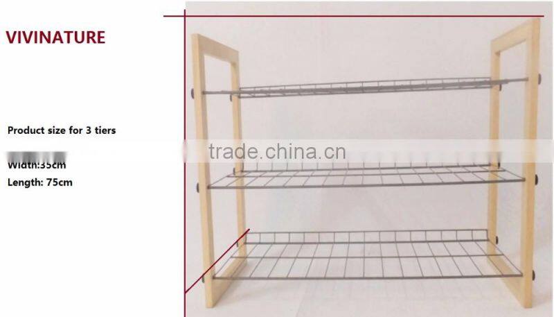 Vivinature 12-pair shoe rack black steel wire with wood frame