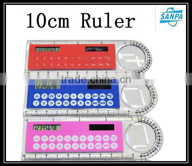 Multifunctional 10cm Plastic Ruler/Solar Calculater/Magnifying Gass
