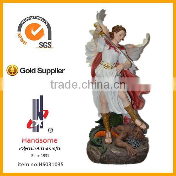 Polyresin Knight Resin Statue Kill Demon With Wooden Base