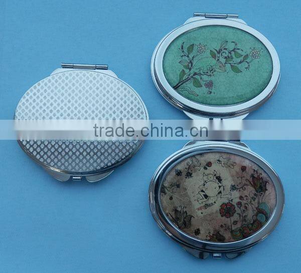 High quality customer logo foldable metal round shape pocket cosmetic mirror