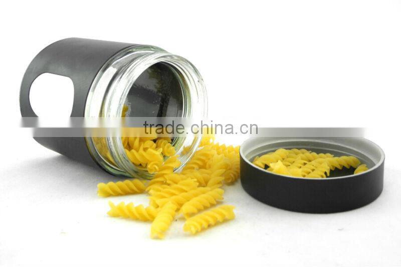 black glass jars for food with stianless steel lid TP12148