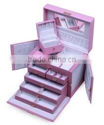 Pink Leather Jewelry Box Storage Organizer With Lock Mirror and Mini Travel Case