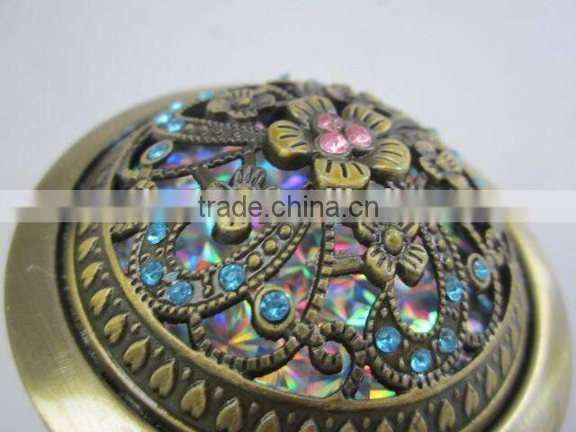 Retro round hollowing metal mirror with diamonds/mirror