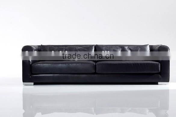 JR045 Luxury living furniture Italy black genuine cow leather stainless steel feet sofa set 1+2+3