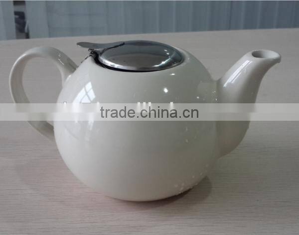 BTHJC-6 Factory bulk ceramic beige teapot with S/S lid and strainer