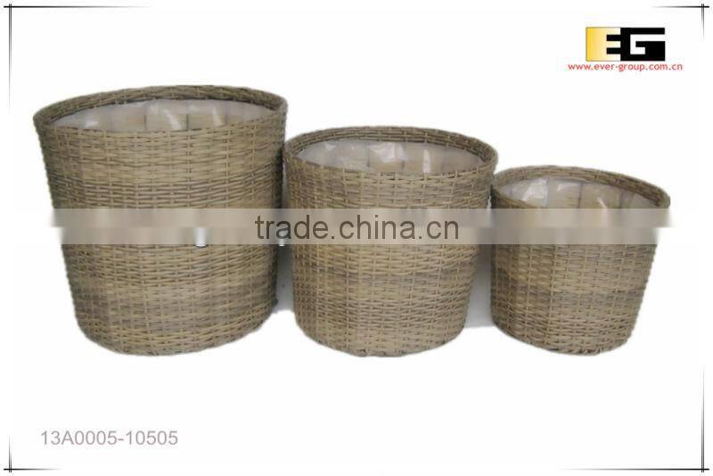 Round PE/Plastic rattan with liner deco basket