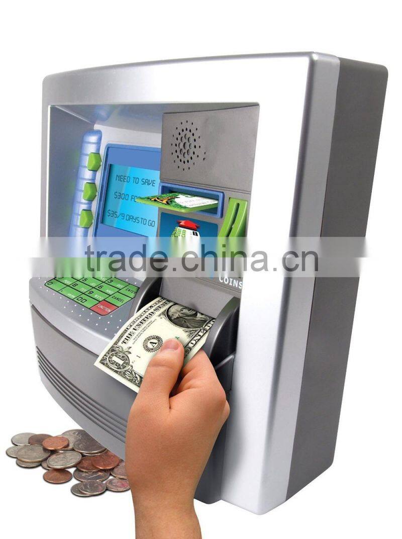 2015 dongguan ICTI manufacturer saving box atm bank toy for kids birthday gift for importers of toy
