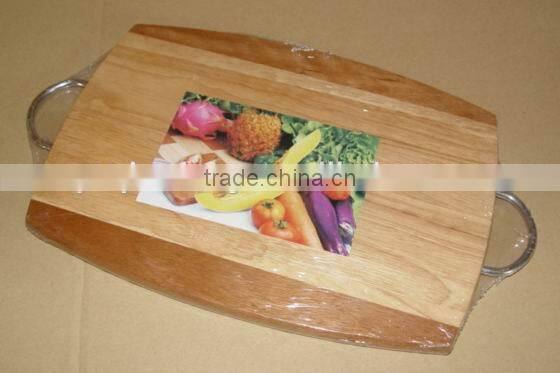 Rubber Wood Cutting Board with Metal handle