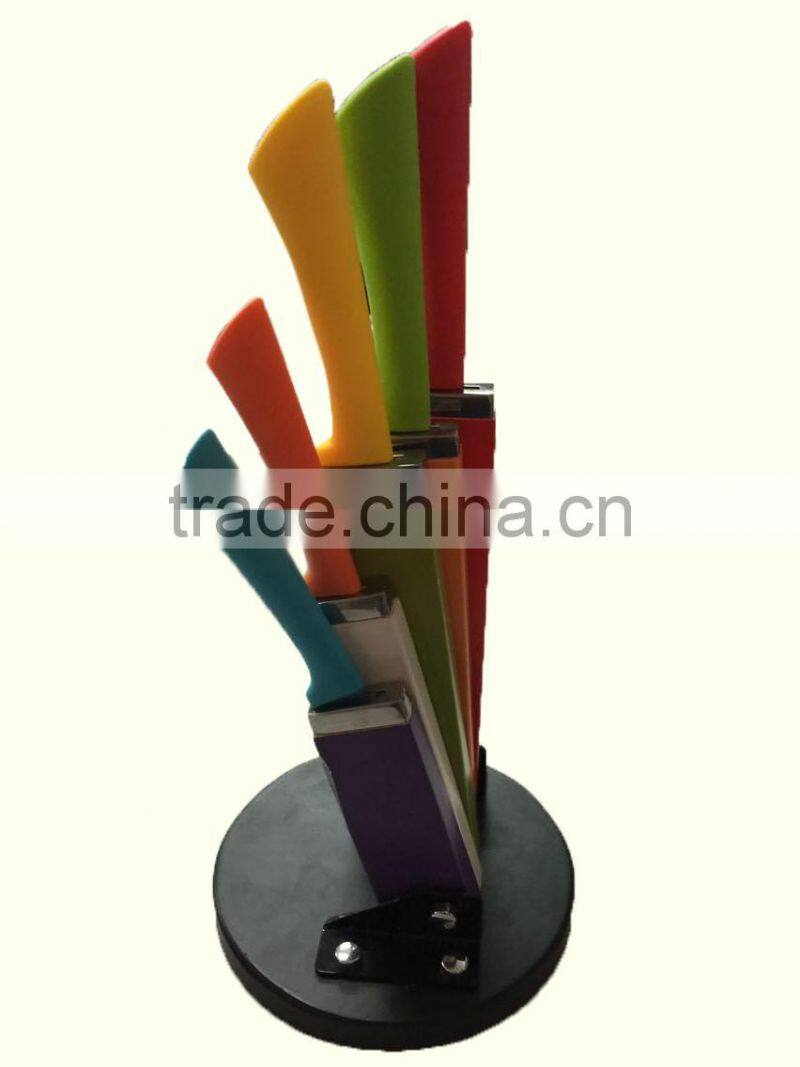 p45-059 6pc stainless steel color knife set with wooden folding block