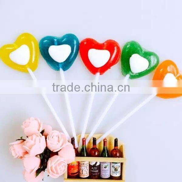 OEM Valentine's Day Double Layers Love Hearts Shape Hard Lollipop Candy