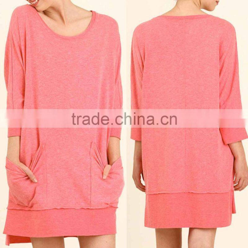Tunic sweatshirt crewneck spring CASUAL POCKETS TUNIC DRESS