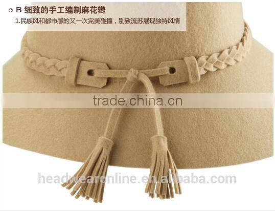 Custom Fashion Braid Tassels Broad-brimmed Fedora Wool Hats