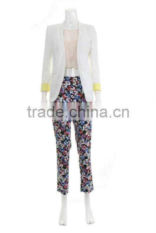2014 New Arrival Cream Contrast Lace Blazer Jacket