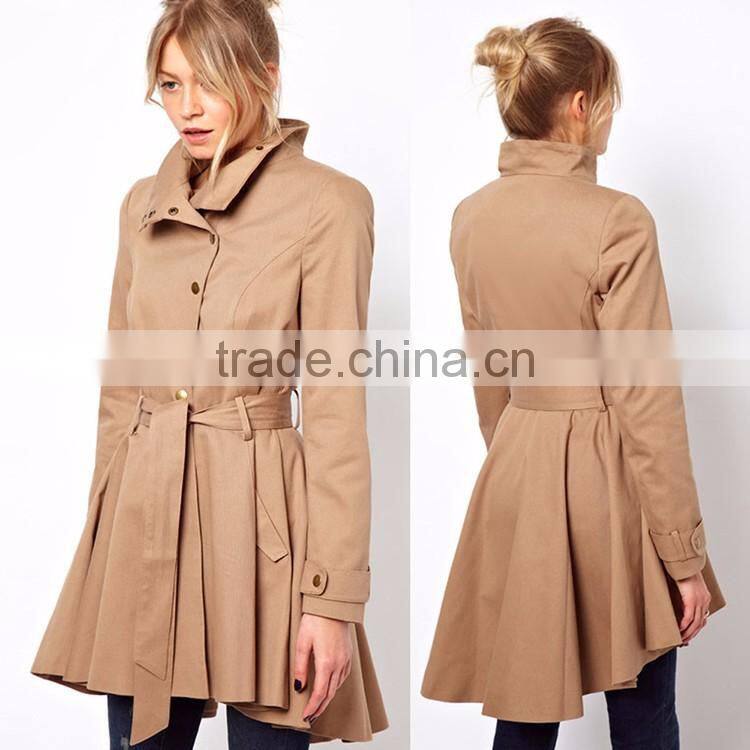 HAODUOYI Women Khaki Asymmetric Trim Single Button Dust Coat