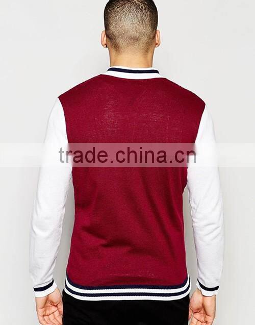 Knitted burgundy baseball jacket, stylish 3XL coat men