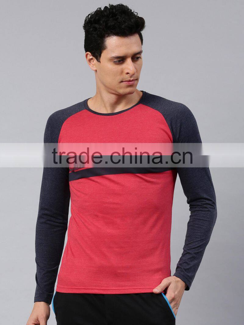 Men Red Navy Blue T-Shirt Custom Color Round Neck Long Raglan Sleeves Bodybuilding Tee 60% Cotton 40% Polyester Material