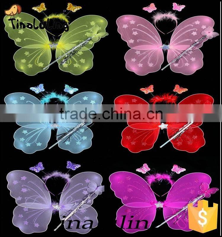 Fancy Girls Party Decorations Kids Butterfly Fairy Wing Red Nylon Butterfly Wings Sets