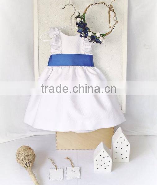 White Dress Girls Frocks Ruffle Sleeve High Waist Ribbon Summer Children Clothes